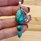 Blue Copper Turquoise Solid Sterling Silver Pendant