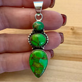 Green Copper Turquoise Solid Sterling Silver Pendant