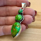 Green Copper Turquoise Solid Sterling Silver Pendant