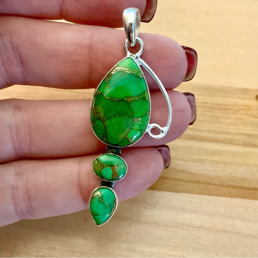 Green Copper Turquoise Solid 925 Sterling Silver Pendant