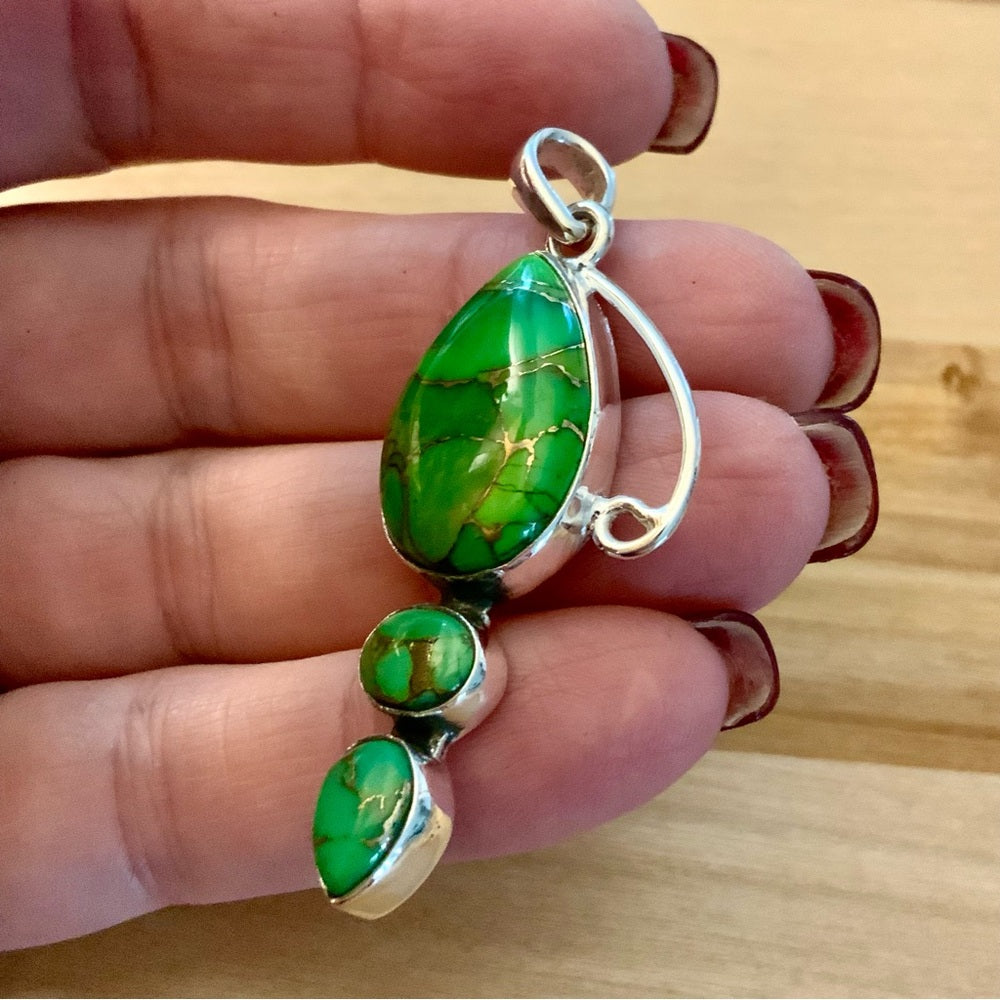 Green Copper Turquoise Solid 925 Sterling Silver Pendant