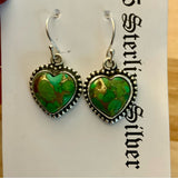HEART Kingman Green Copper Turquoise Solid 925 Sterling Silver Earrings