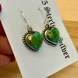 HEART Green Copper Turquoise Solid 925 Sterling Silver Earrings