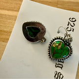 HEART Kingman Green Copper Turquoise Solid 925 Sterling Silver Earrings