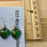 HEART Green Copper Turquoise Solid 925 Sterling Silver Earrings