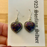 HEART Kingman Purple Copper Turquoise Solid 925 Sterling Silver Earrings