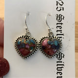 HEART Kingman Pink Dahlia Turquoise Solid 925 Sterling Silver Earrings