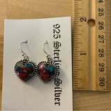 HEART Kingman Pink Dahlia Turquoise Solid 925 Sterling Silver Earrings