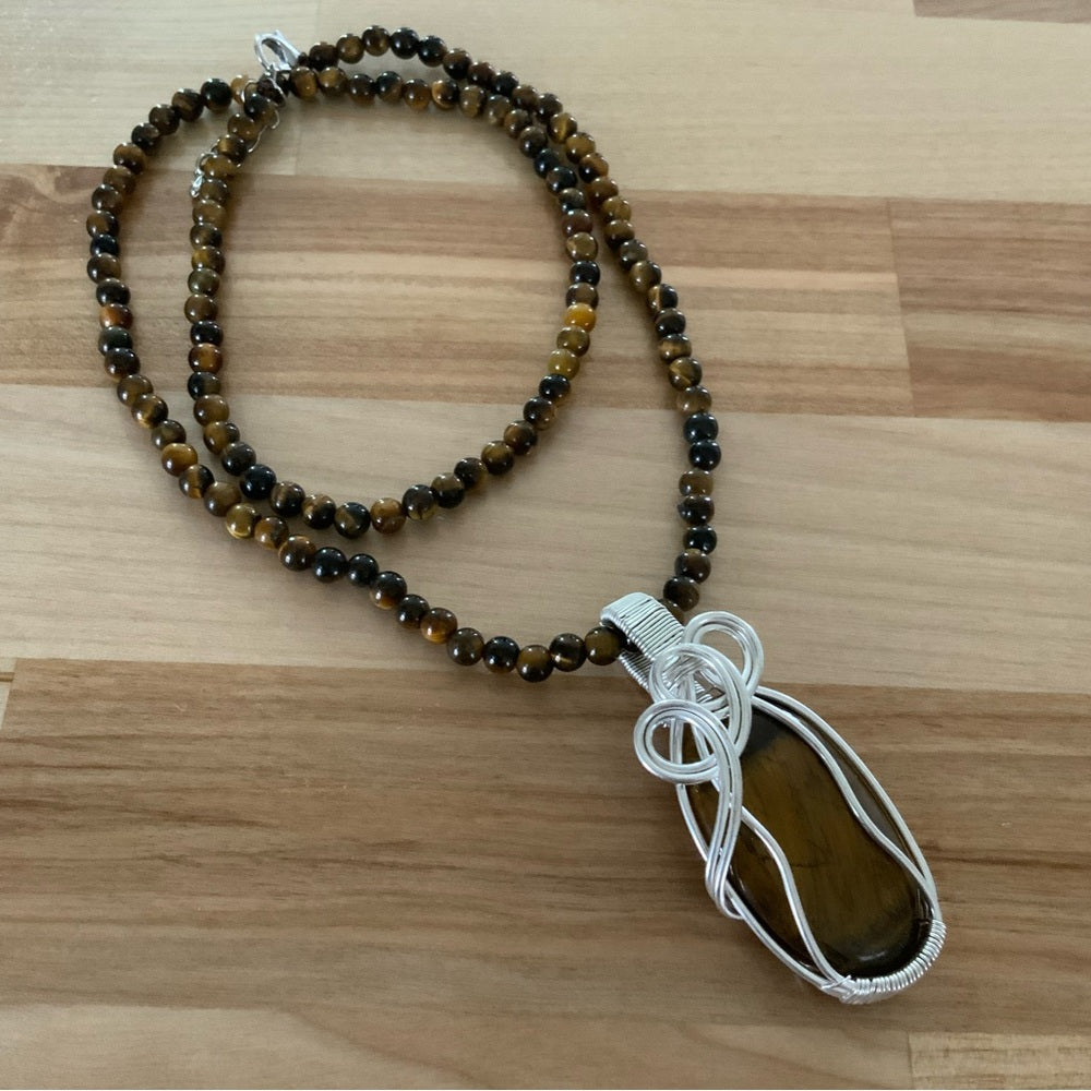 Tigers Eye Silver wrapped Necklace