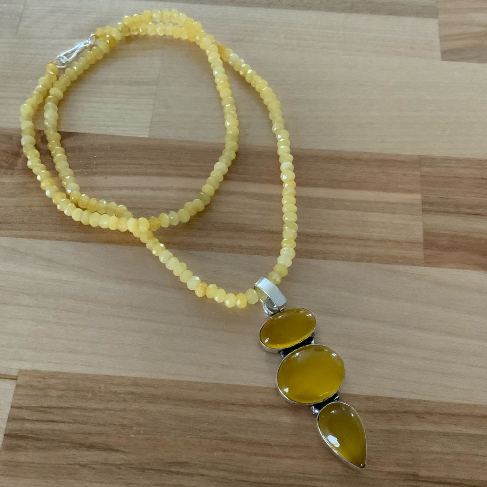 Yellow Onyx & Jade Necklace