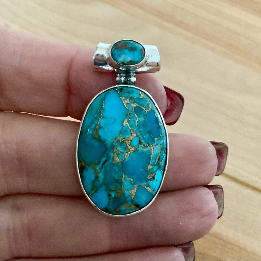 Solid 925 Sterling Silver Copper Turquoise Pendant