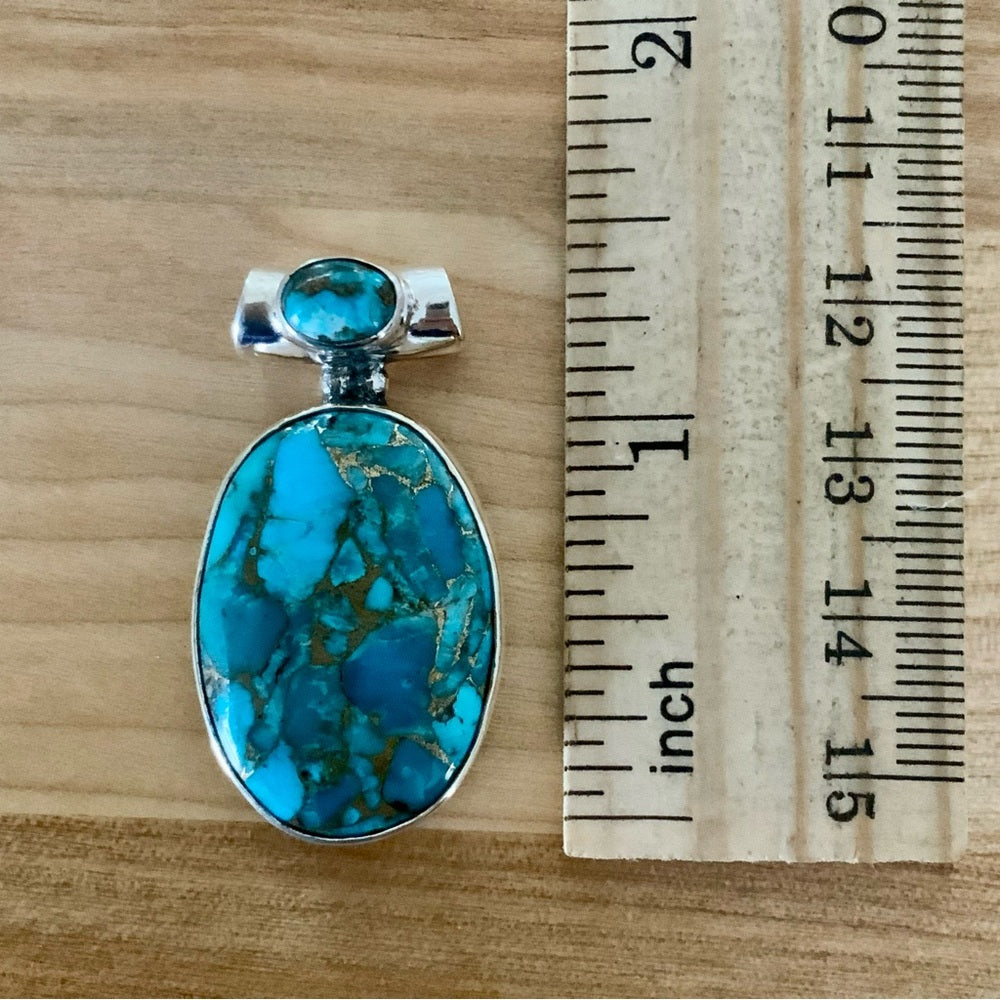 Solid 925 Sterling Silver Copper Turquoise Pendant