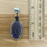 Russian Charoite & Amethyst Solid 925 Sterling Silver Pendant