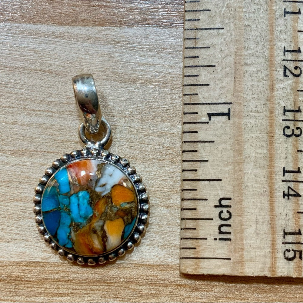 Turquoise & Spiny Oyster Solid 925 Sterling Silver Pendant