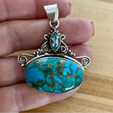 Copper Turquoise & Blue Topaz Solid 925 Sterling Silver Pendant