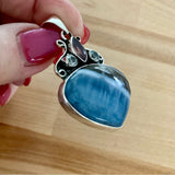 HEART Owyhee Opal Amethyst Blue Topaz Solid 925 Sterling Silver Pendant