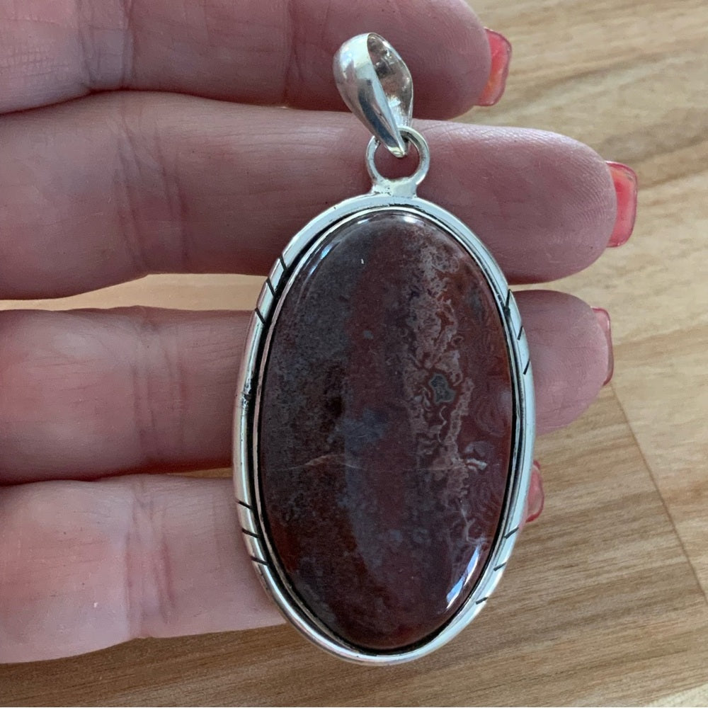 Bloodstone Solid 925 Sterling Silver Pendant