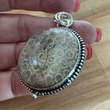 Fossilized Coral Solid 925 Sterling Silver Pendant
