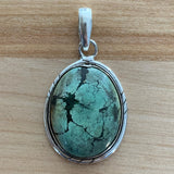Tibetan Turquoise Solid 925 Sterling Silver Pendant