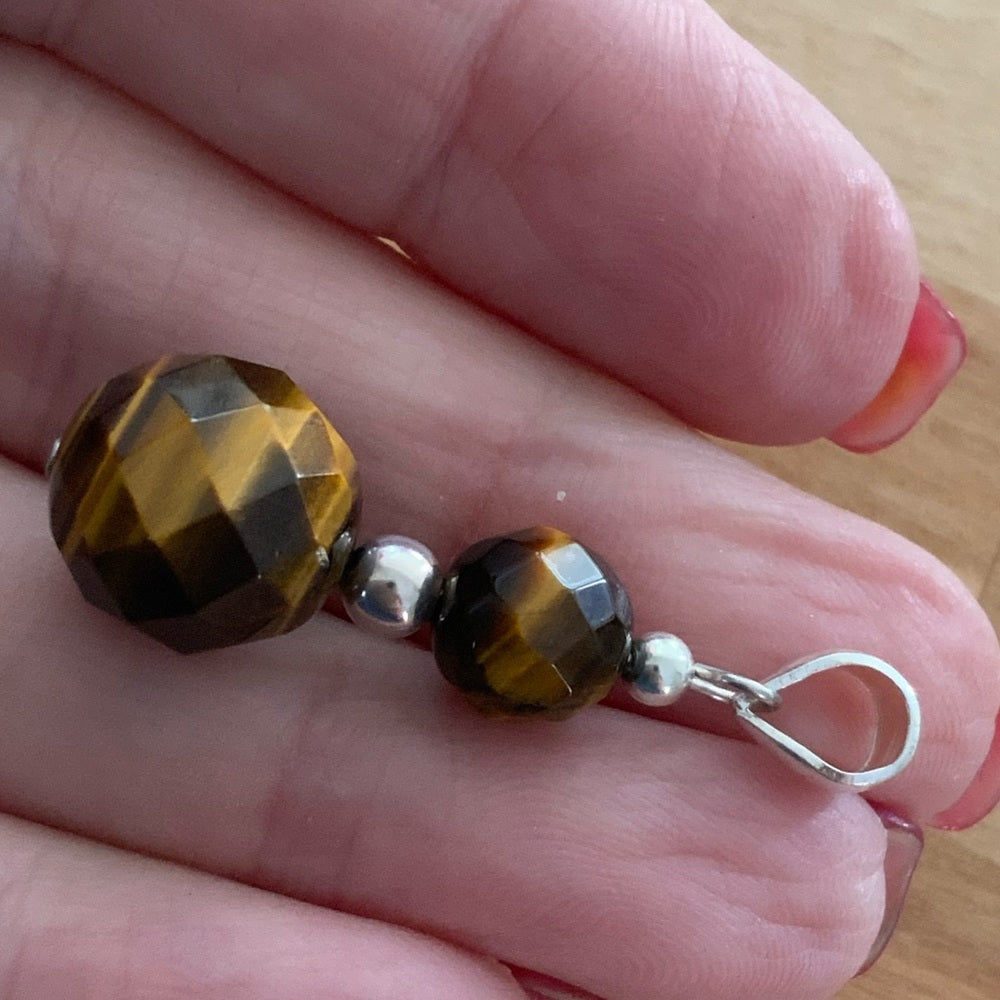 Faceted Tigers Eye Solid 925 Sterling Silver Pendant
