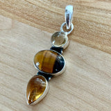Citrine & Tigers Eye Solid 925 Sterling Silver Pendant