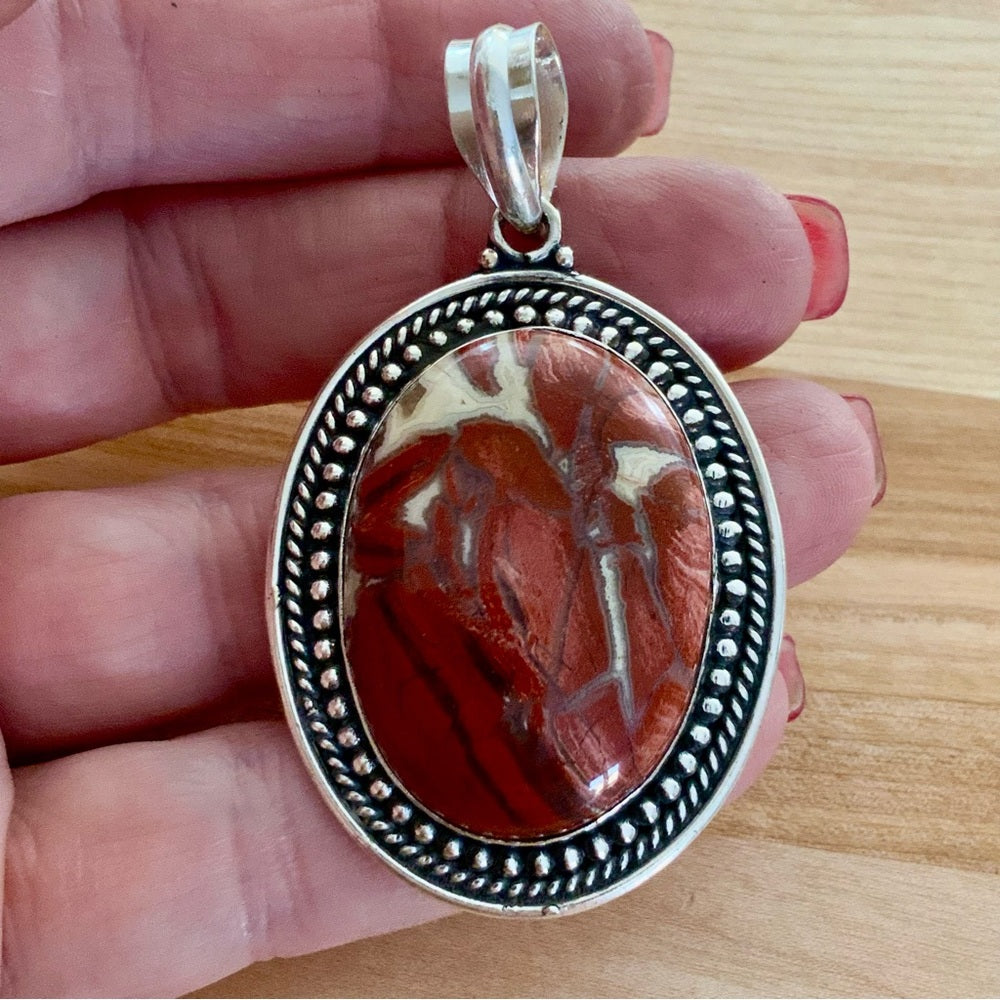 Red Rainbow Jasper Solid 925 Sterling Silver Pendant