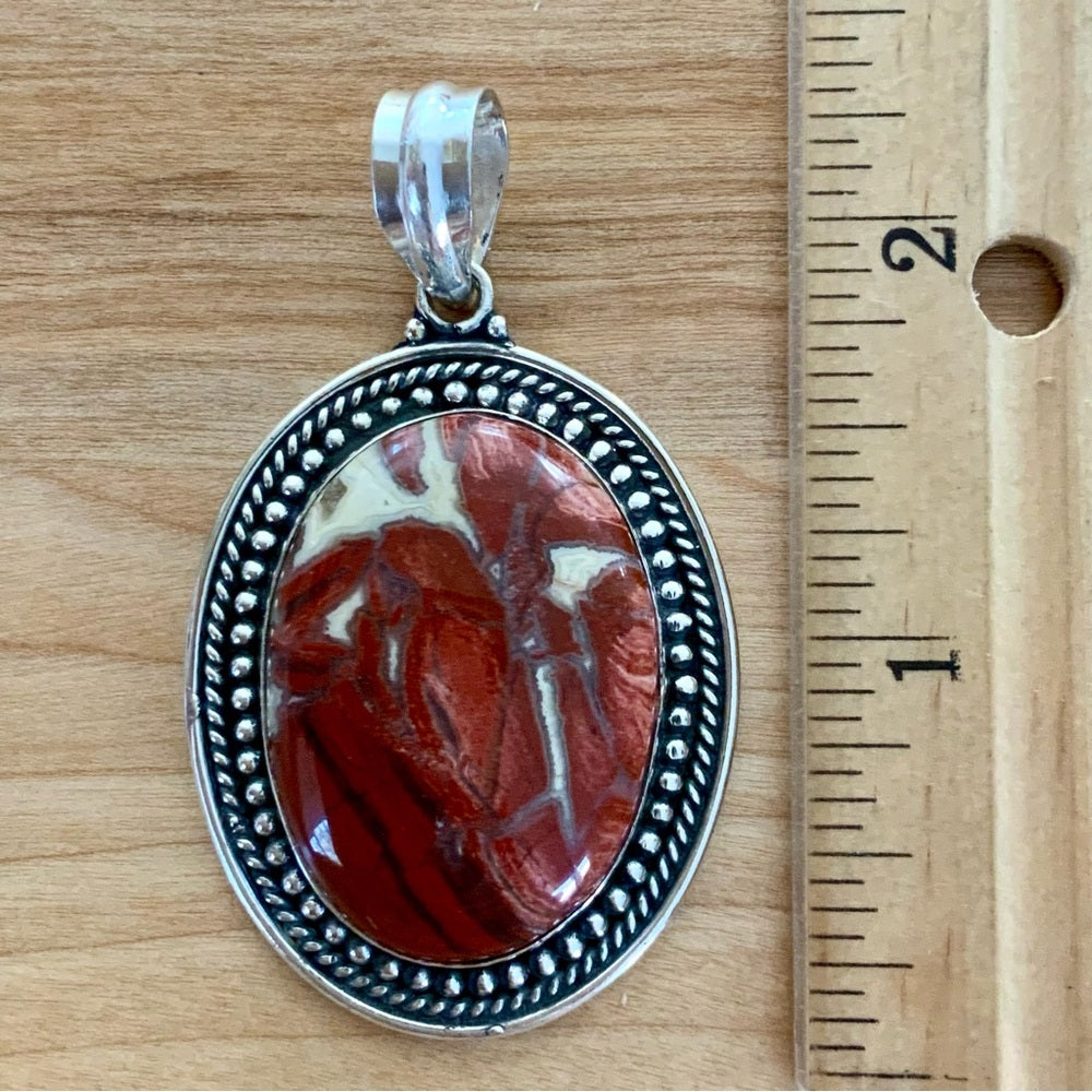 Red Rainbow Jasper Solid 925 Sterling Silver Pendant