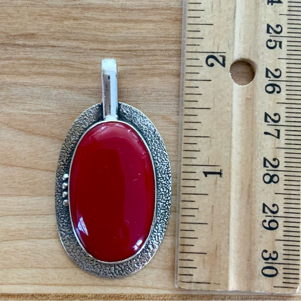 Italian Red Coral Solid 925 Sterling Silver Pendant