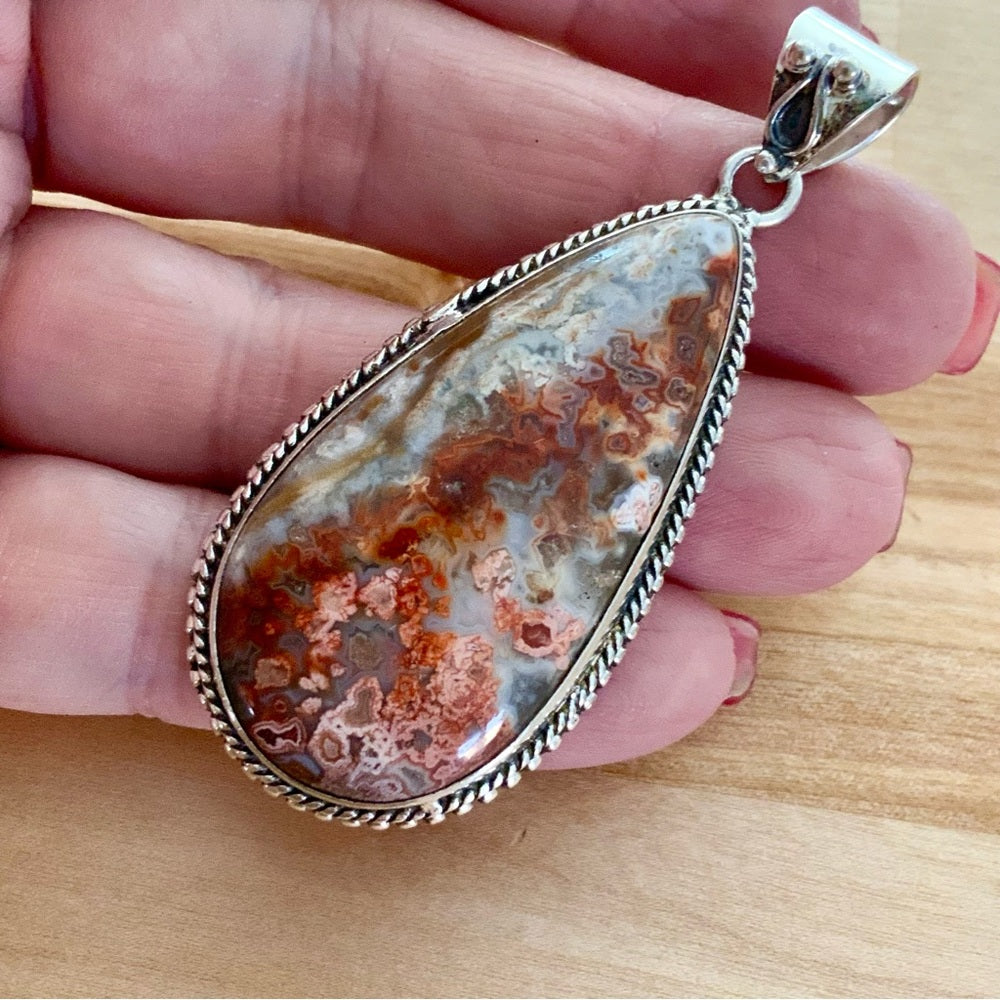 Crazy Lace Agate Solid 925 Sterling Silver Pendant