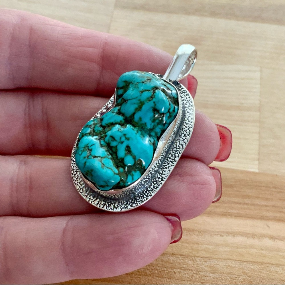 Turquoise Howlite Solid 925 Sterling Silver Pendant