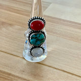 Red Coral Turquoise Howlite Moonstone Solid 925 Sterling Silver Ring