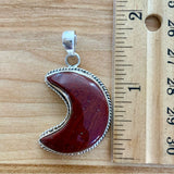 MOON Red Jasper Solid 925 Sterling Silver Pendant