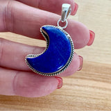 MOON Blue Lapis Solid 925 Sterling Silver Pendant