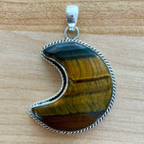MOON Tigers Eye Solid 925 Sterling Silver Pendant