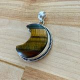 MOON Tigers Eye Solid 925 Sterling Silver Pendant