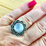 Rainbow Moonstone Flower Solid 925 Sterling Silver Ring