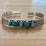 Ethiopian Opal & Turquoise Solid 925 Sterling Silver Cuff