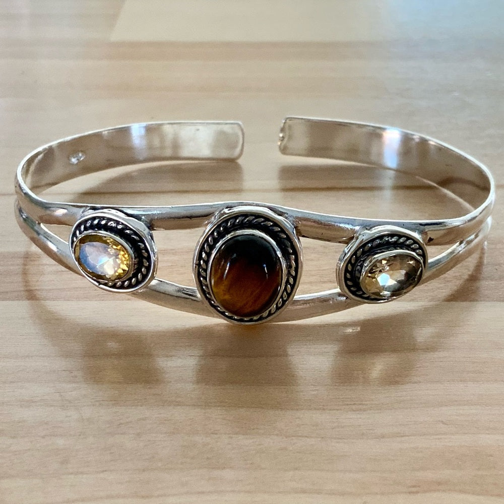 Tigers Eye & Citrine Solid 925 Solid Sterling Silver Cuff