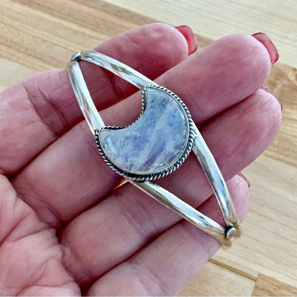 MOON Rainbow Moonstone Solid 925 Sterling Silver Cuff