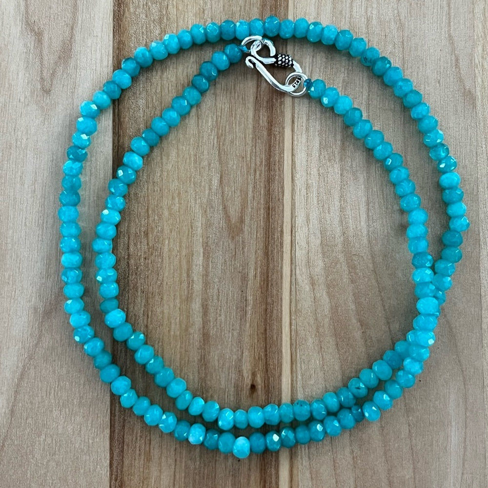 4 mm Blue Aquamarine 20” Beaded Necklace