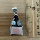 Pink Opal Amethyst Pearl Moonstone Solid 925 Sterling Silver Pendant