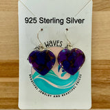 HEART Purple Turquoise Solid 925 Sterling Silver Earrings