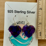HEART Kingman Purple Turquoise Solid 925 Sterling Silver Earrings
