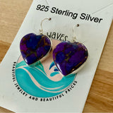 HEART Kingman Purple Turquoise Solid 925 Sterling Silver Earrings
