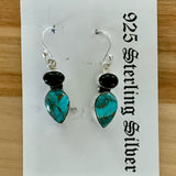 Copper Turquoise & Onyx Solid 925 Sterling Silver Earrings