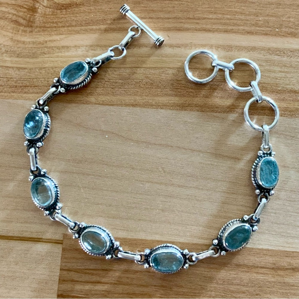 Aquamarine Solid 925 Sterling Silver Bracelet
