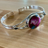 Pink Dahlia Turquoise Solid 925 Sterling Silver Cuff Bracelet