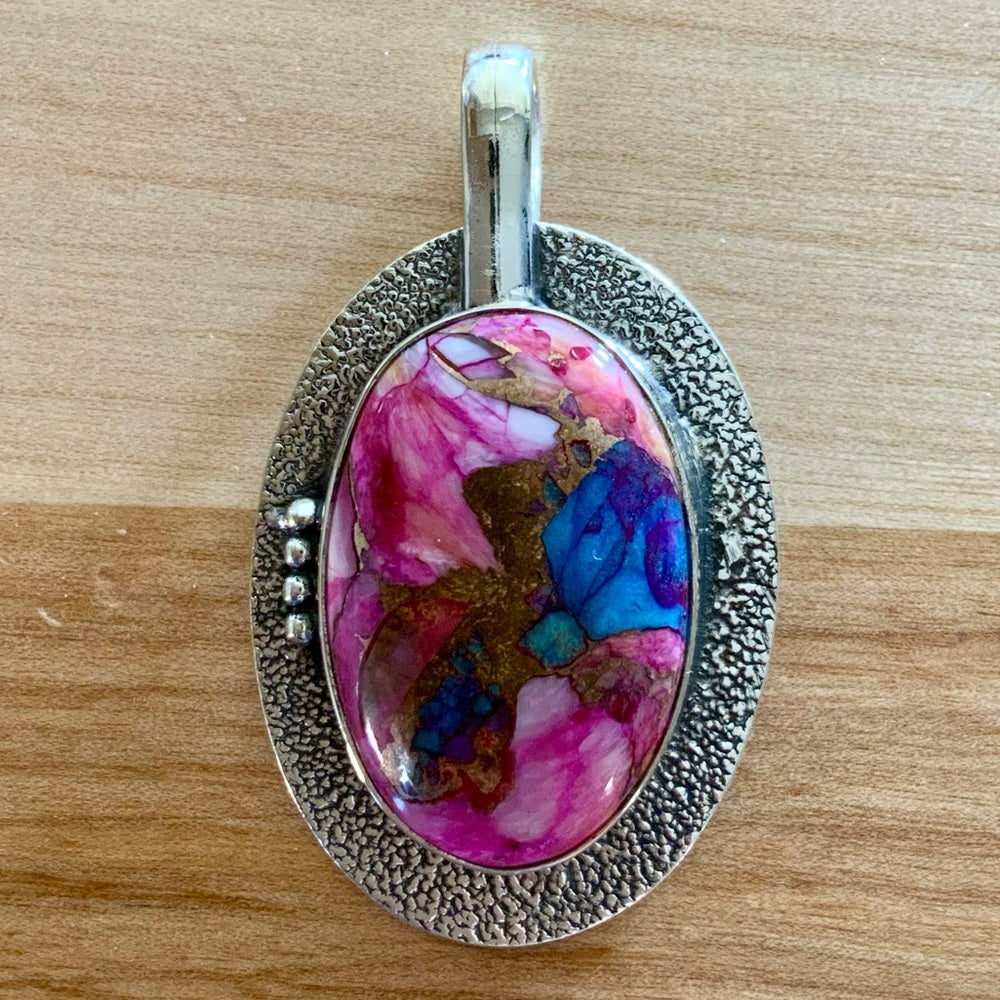 Pink Dahlia Turquoise Solid 925 Sterling Silver Pendant