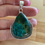 Chrysocolla Solid 925 Sterling Silver Pendant