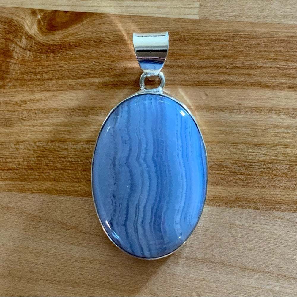 Blue Lace Agate Solid 925 Sterling Silver Pendant